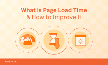 Orange illustration with three graphics displayed in circles and text that reads "What is Page Load Time & How to Improve It."