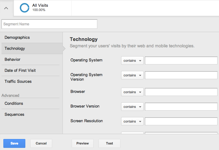advanced and custom segments