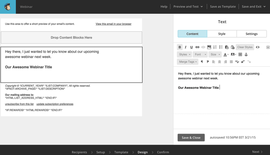 webinar mailchimp screenshot