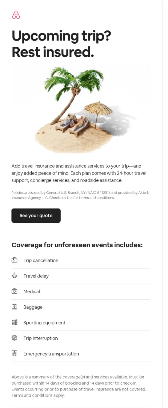 A marketing email from Airbnb.