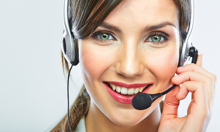 Customer support operator. Woman face.