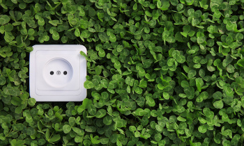 electric power receptacle on a green grass background