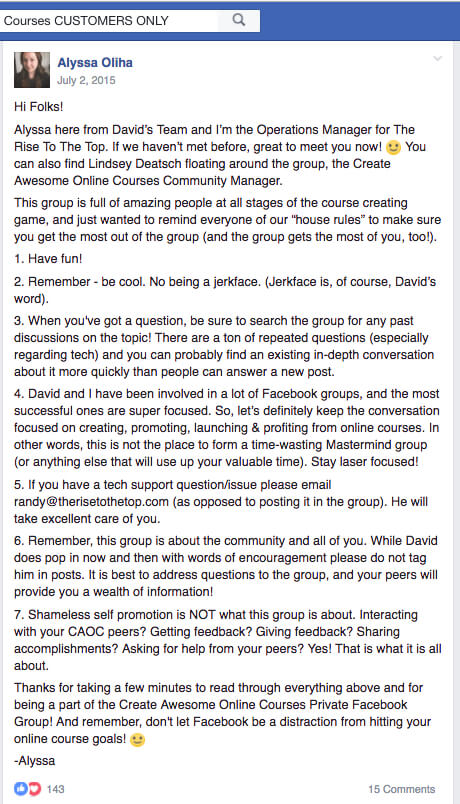 publicação ficxada em grupo de facebook