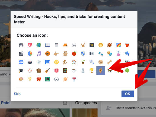 seleção de ícone para grupo de facebook