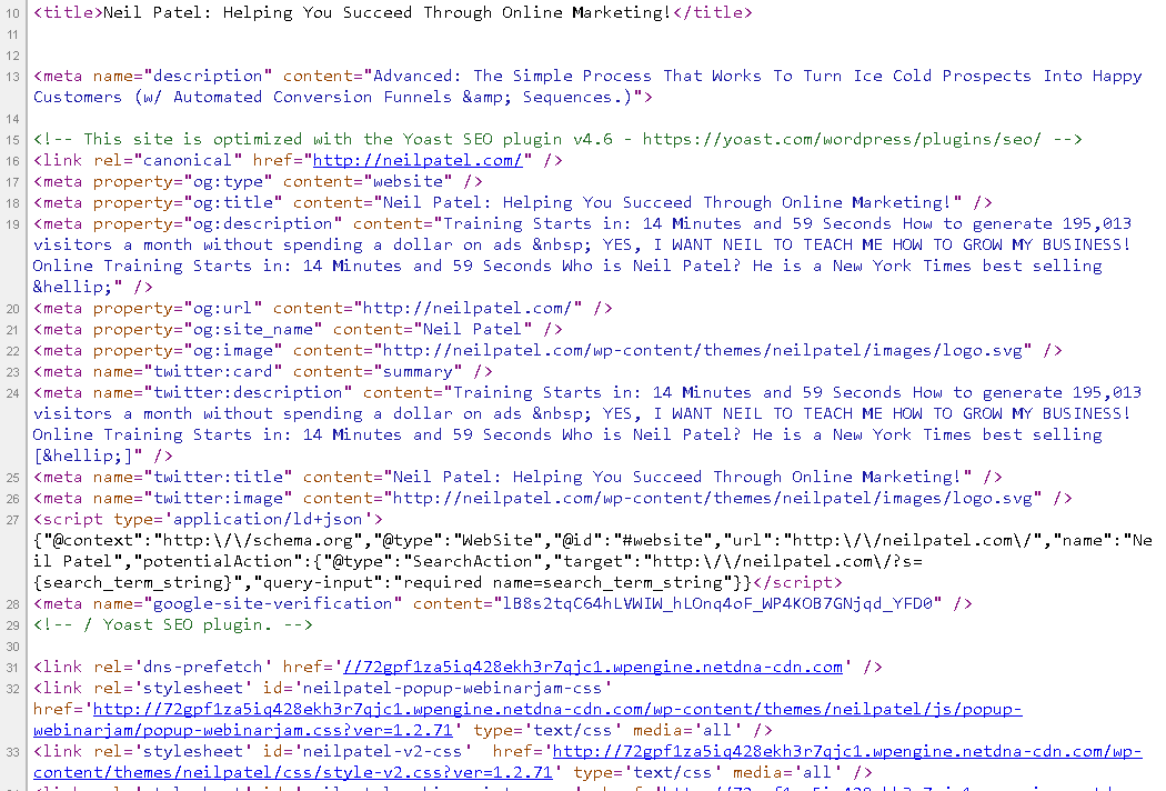 Neil Patel Source Code 1 | What Are Meta Tags?