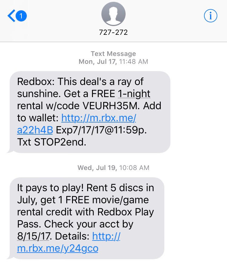 sms marketing example redbox