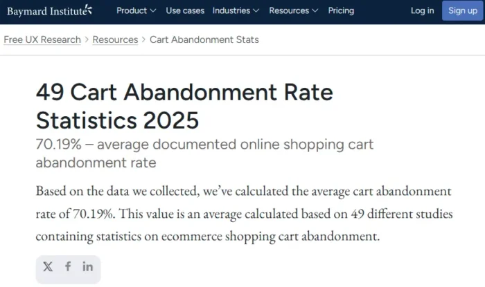 A blog about cart abandonment stats.