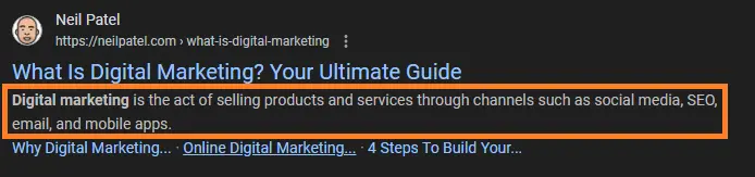 Meta descriptions on Google.