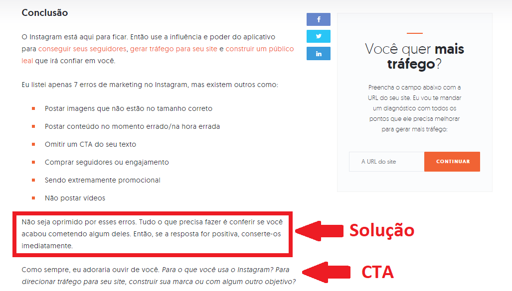 gerar soluções nos arigos de site