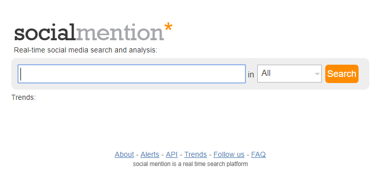 página inicial da ferramenta para monitoramento de redes sociais social mention