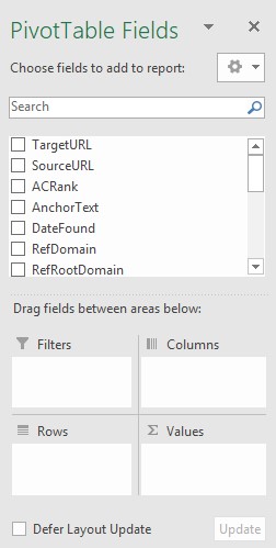 Pivot table fields