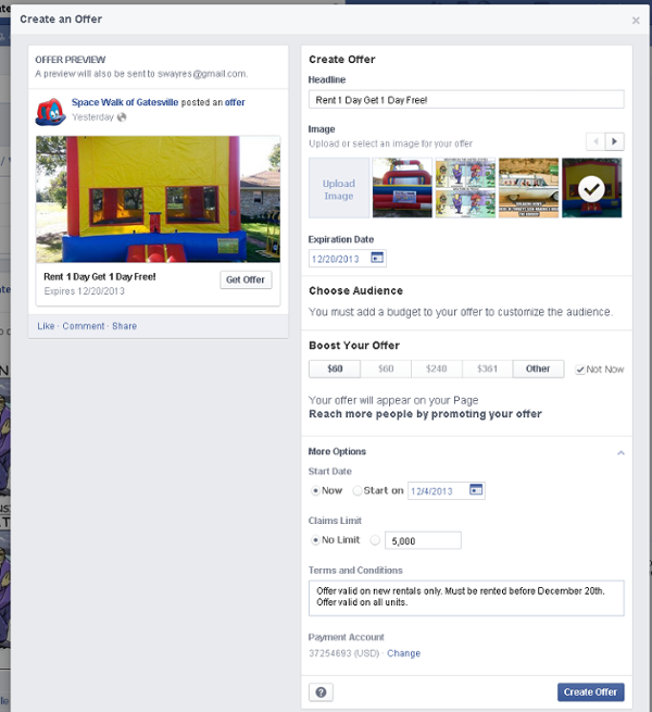 create a facebook offer