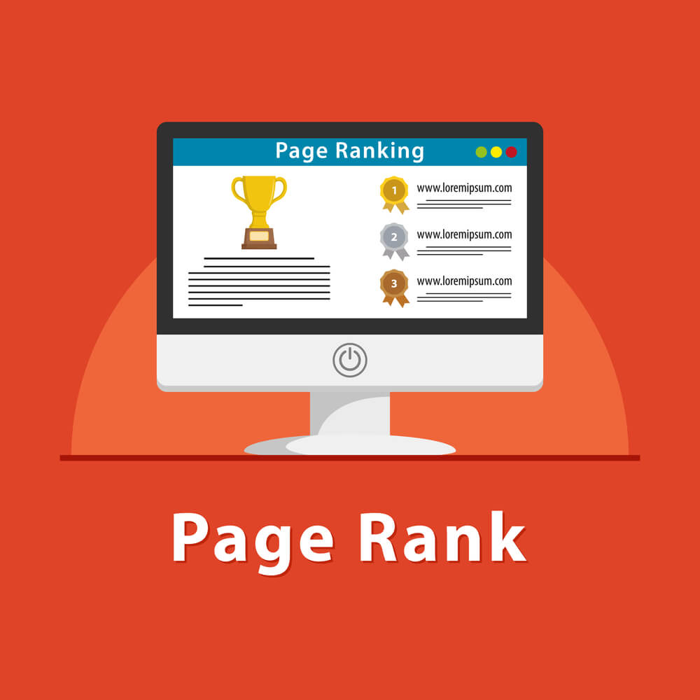 ilustraçao de tela de computador com a palavra pagerank abaixo
