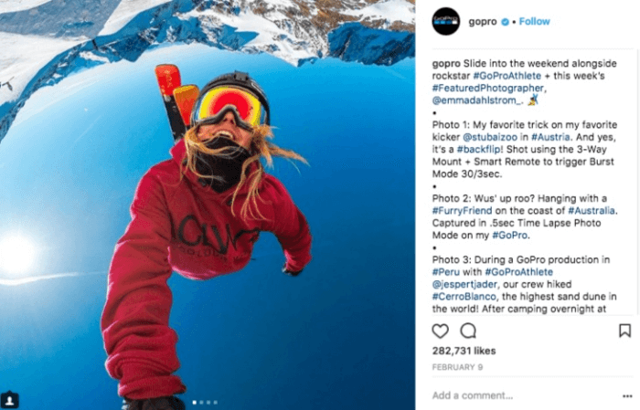 post da empresa GoPro no instagram