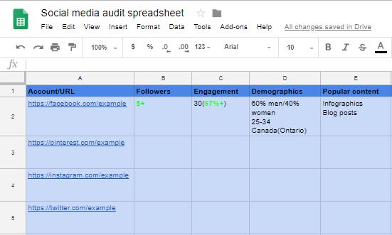 Updated spreadsheet 2 social media audit for facebook