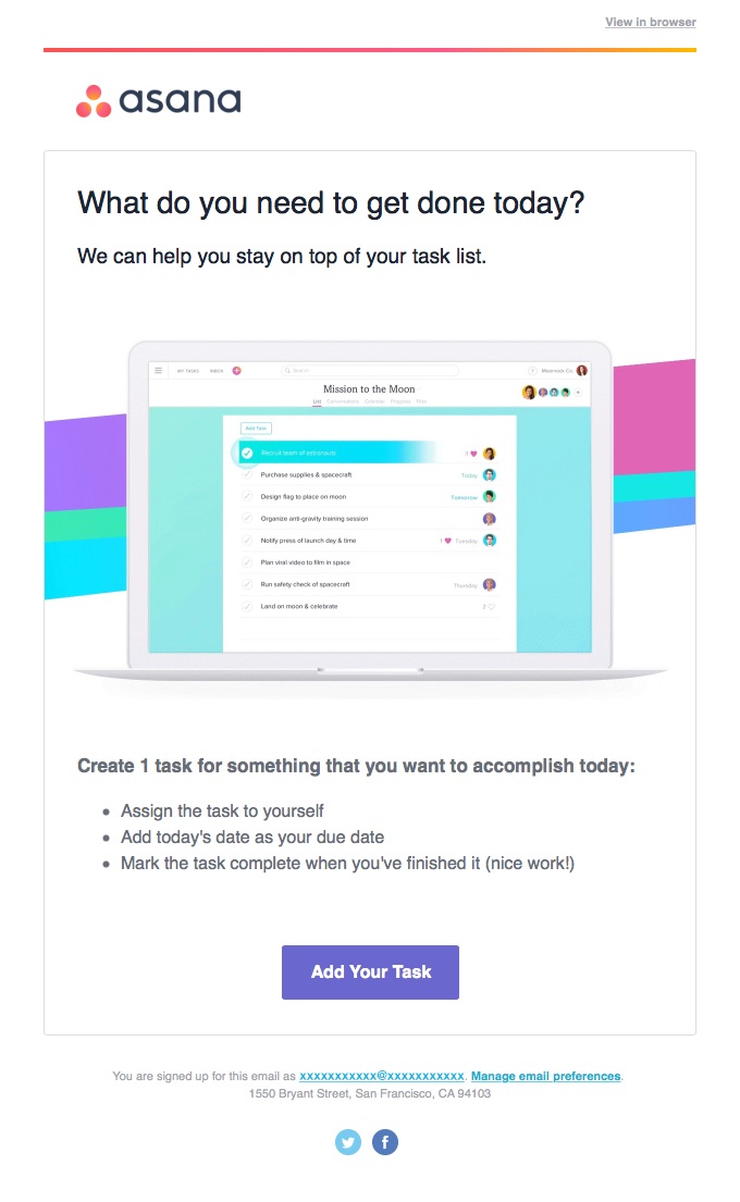 asana welcome email