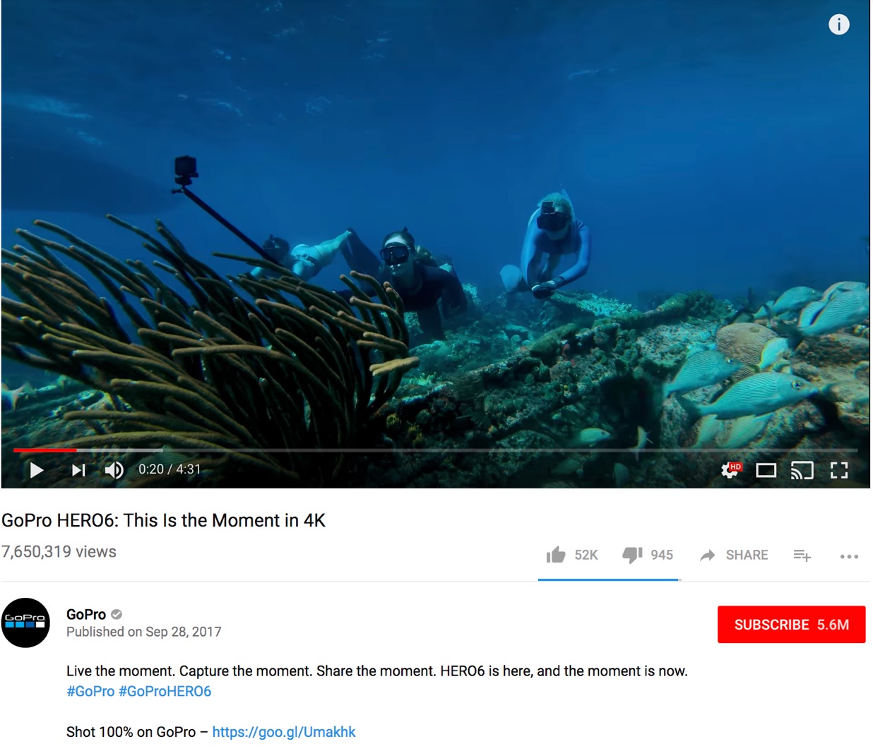 GoPro hero6 YouTube video