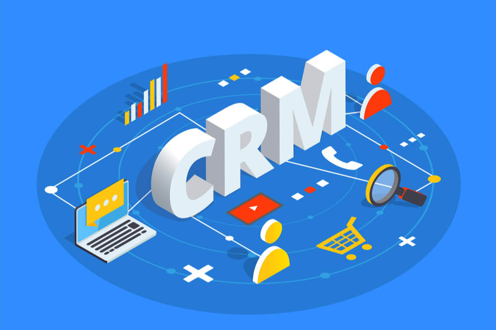 ilustração da sigla CRM e pequenos simbolos relacioandos