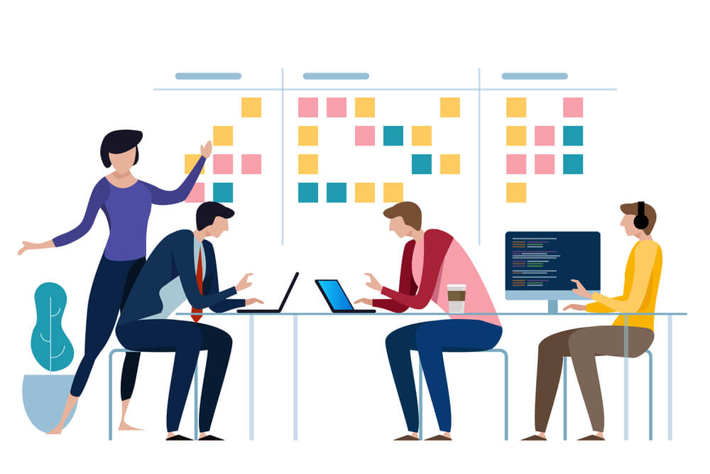 ilustração de equipe de trabalho em mesa