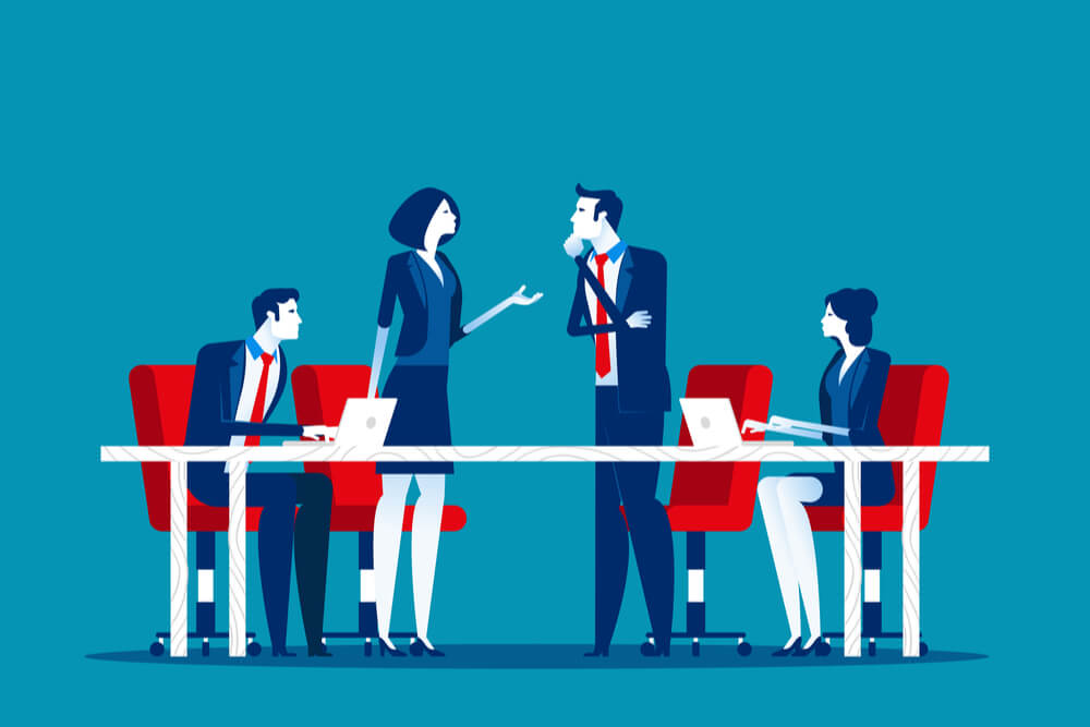 ilustração de equipe em mesa de reuniao