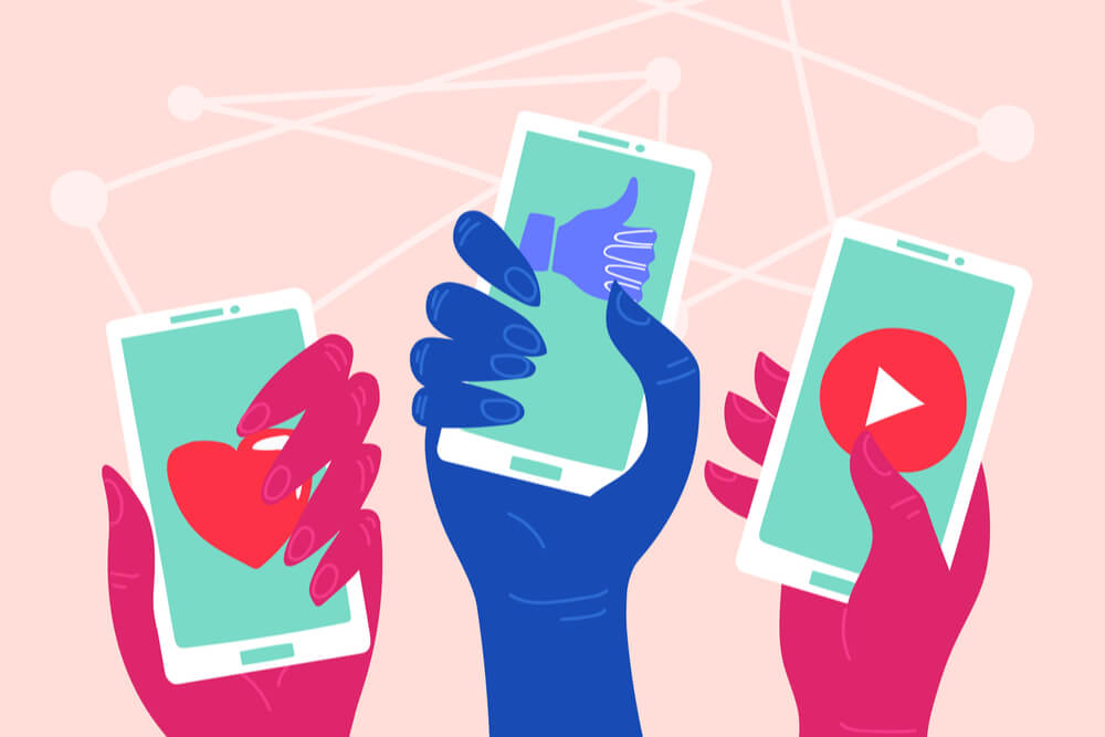 ilustração de smartphones sobre engajamento