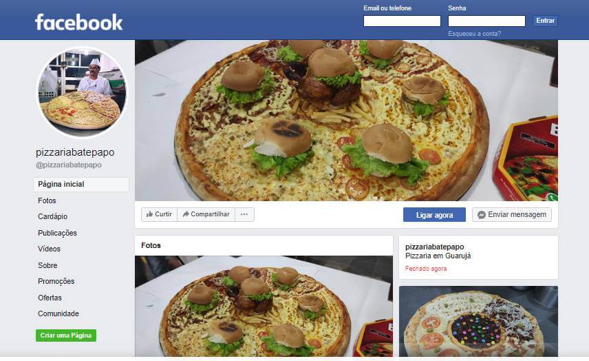 fanpage da empresa Pizzaria Bate Bapo