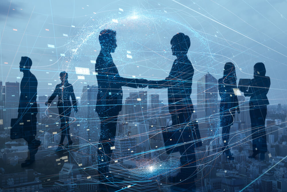 representação de silhueta de profissionais em cumrpimento 