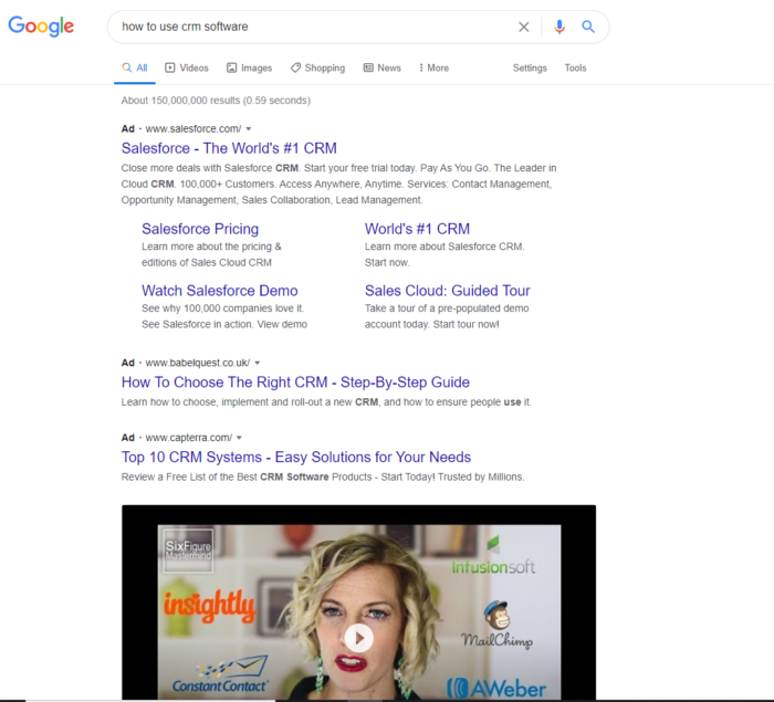 how to use CRM software SERP example