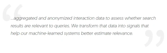 A quote from Google on search reusults and relevant queries.