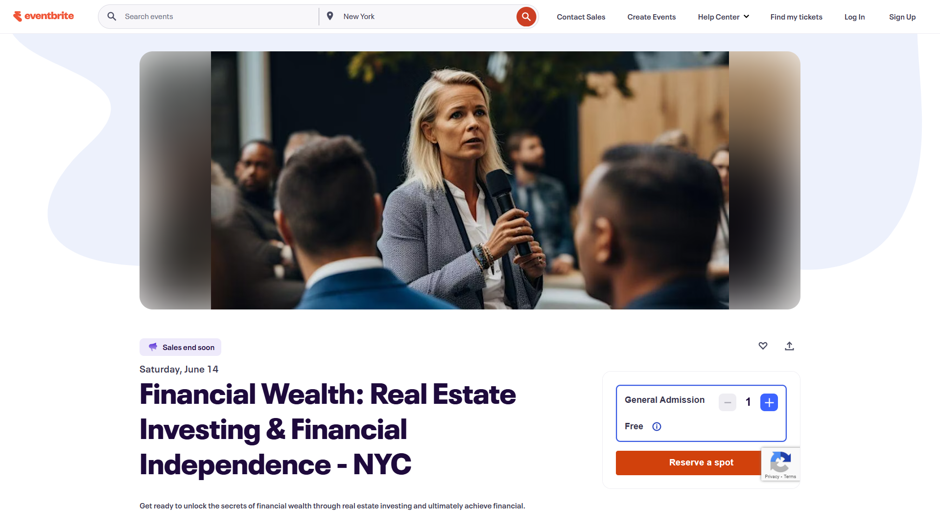 Event for real estate investing listed on the Eventbrite website.