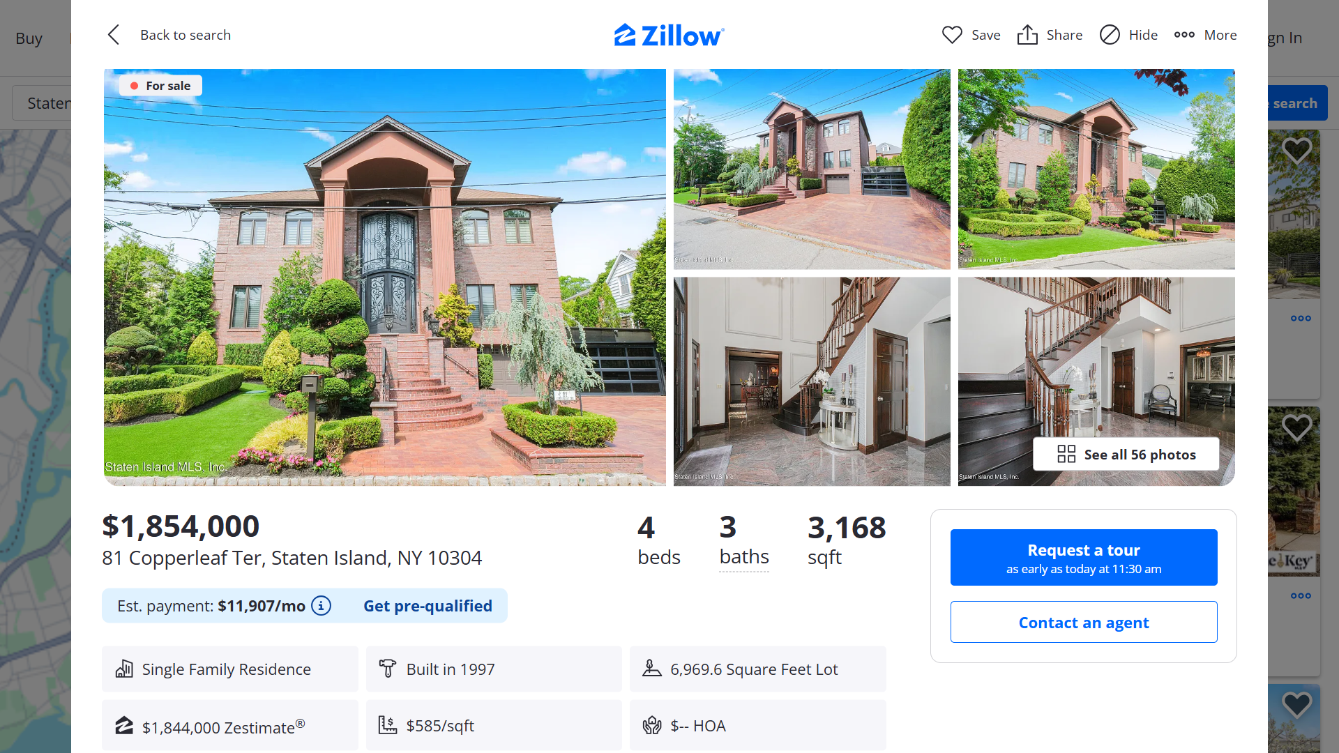 Zillow real estate listing for a house in New York.