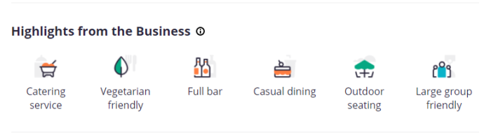 Yelp Business Listing Highlights highlights to include in your business listing