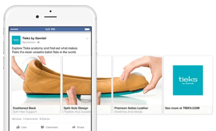 A carousel ad by Tieks.