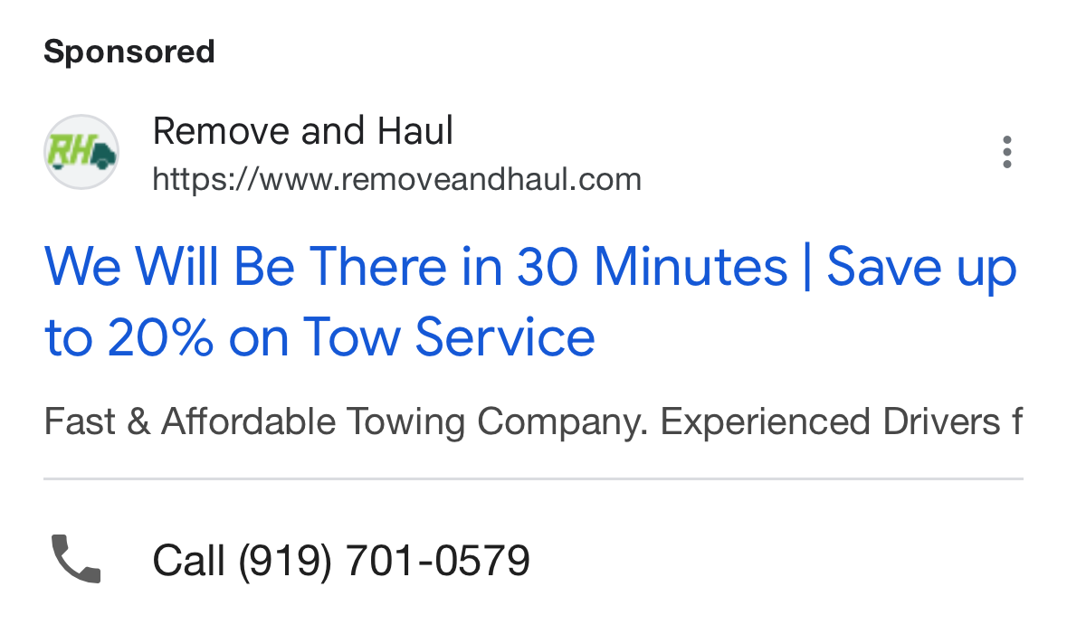 Remove and Haul sponsored ad with a clickable element.