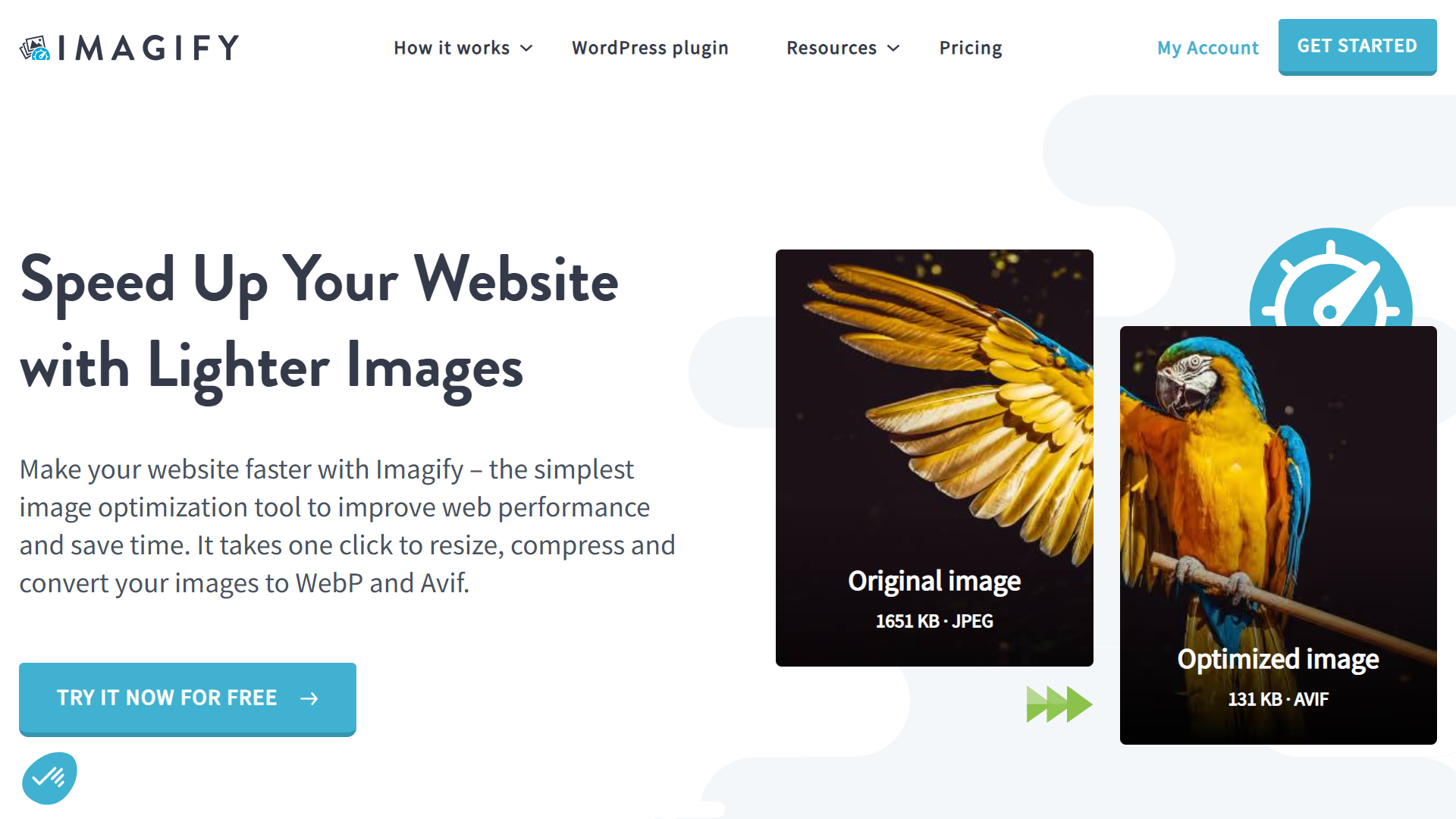 Imagify homepage with a button to signup. 