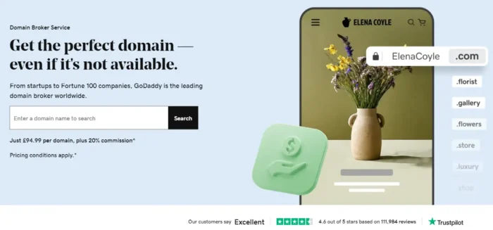 GoDaddy Domain Brokerage's homepage.