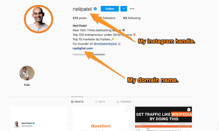 Neil Patel Instagram profile for How to Start a Business