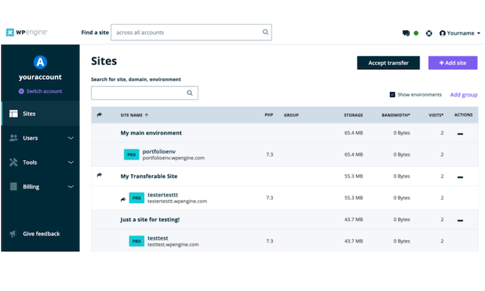 Wp Engine interface for Best Managed WordPress Hosting