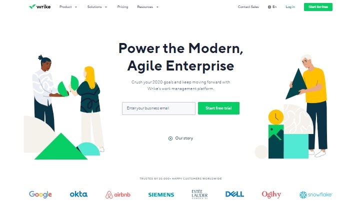 Wrike main page for Best Workflow Management Software