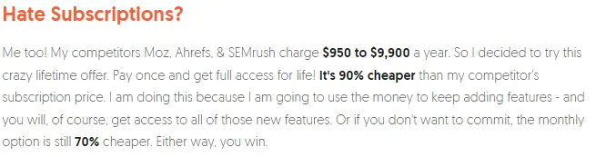 Example of copy on the Ubersuggest website 