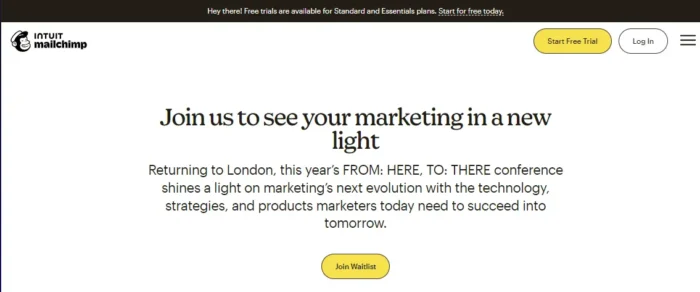 The MailChimp homepage.