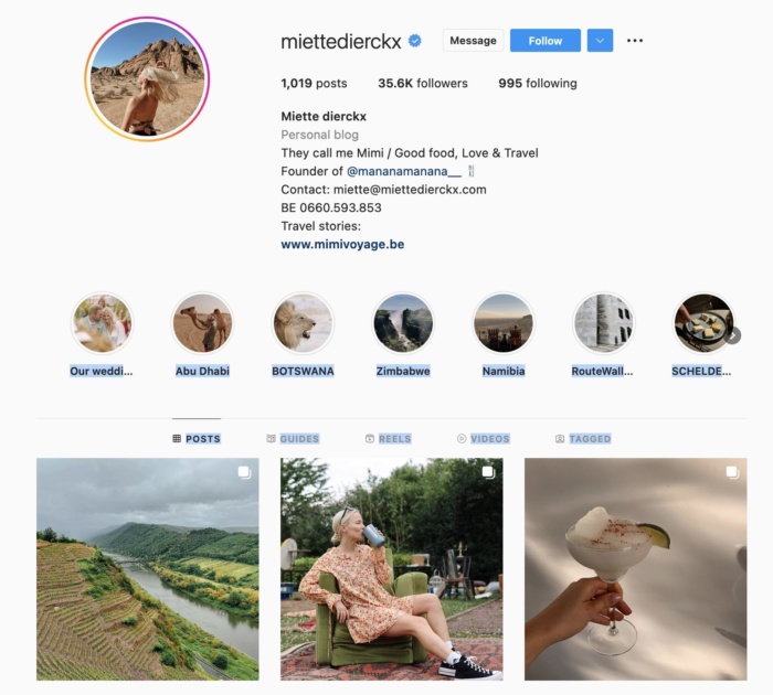 Instagram Influencer Miette Dierckx's page.