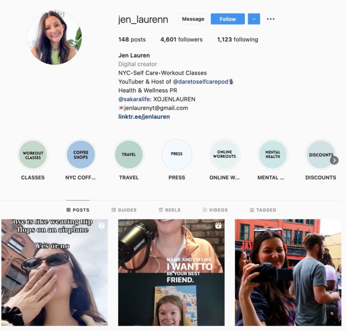 Instagram Influencer Jen Lauren's page.