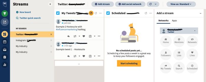 HootSuite's homepage shown as an example of hashtag reseach.