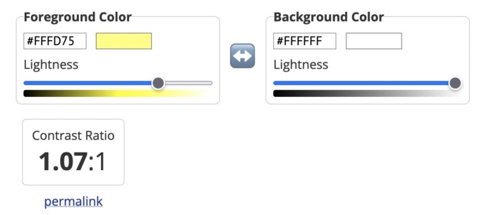 An example of bad color contrast with yellow on white.