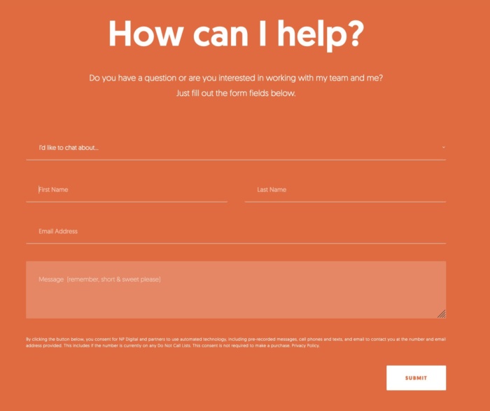 A "how can I help" form.