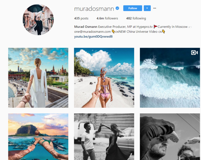A screenshot of Murad Osmann's Instagram page.
