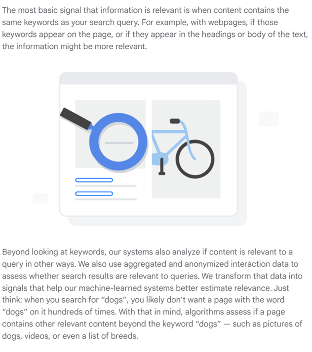 Google's thoughts on what makes content relevant for the user.