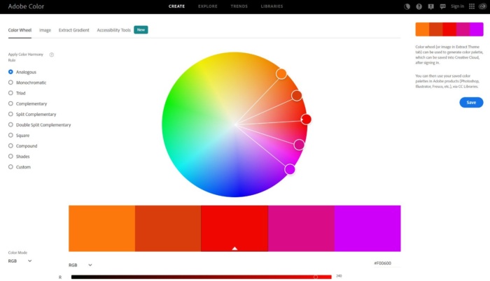 Using Adobe CC for analogous colors.