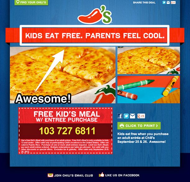 A Chili's landing page.
